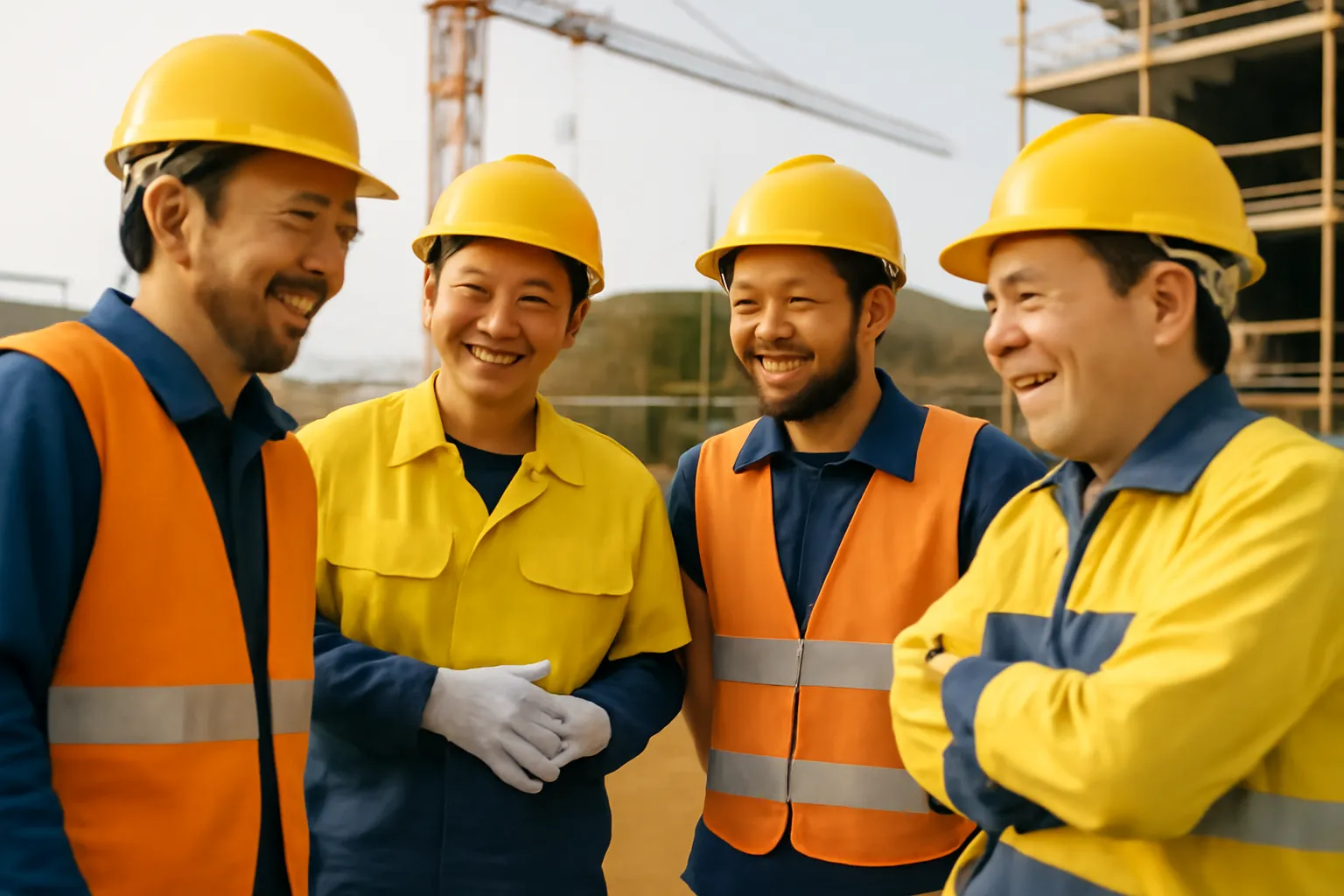 和気あいあいと作業する業者の画像